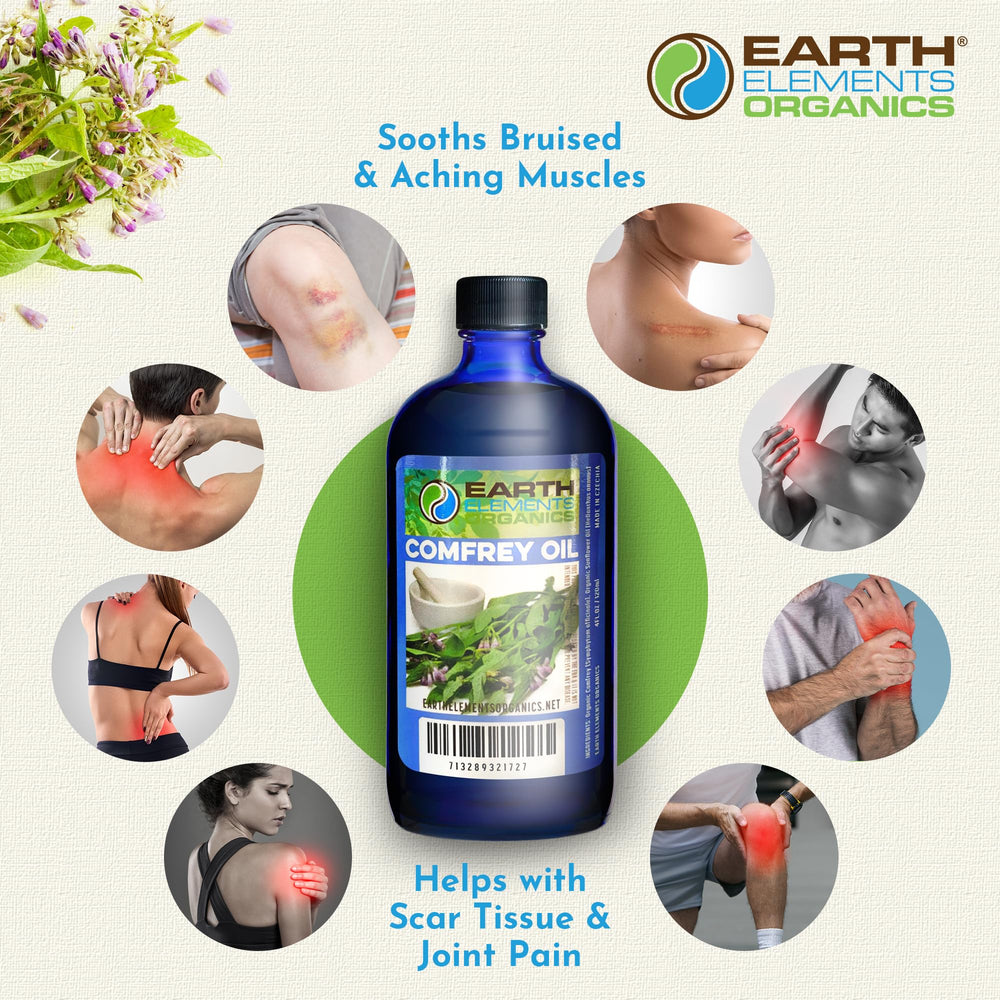 Massage scene featuring Earth Elements Organics Comfrey Oil on shoulders.