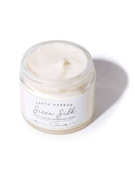 Earth Harbor Siren Silk jar packaging with vegan formula for nourished skin