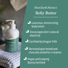 Application on belly and thighs with smooth skin care using Earth Mama.