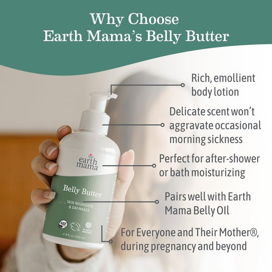 Close-up of Earth Mama Belly Butter cream texture for smooth skin.
