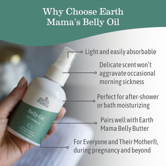 Earth Mama Belly Oil applied to belly for gentle moisture
