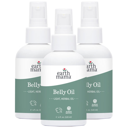 Earth Mama Belly Oil bottle showing hydrating skin
