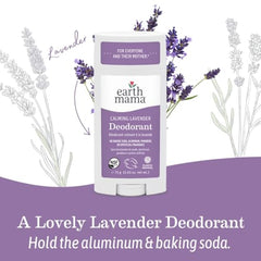 Earth Mama Calming Lavender Deodorant box with calendula label emphasizing organic ingredients.