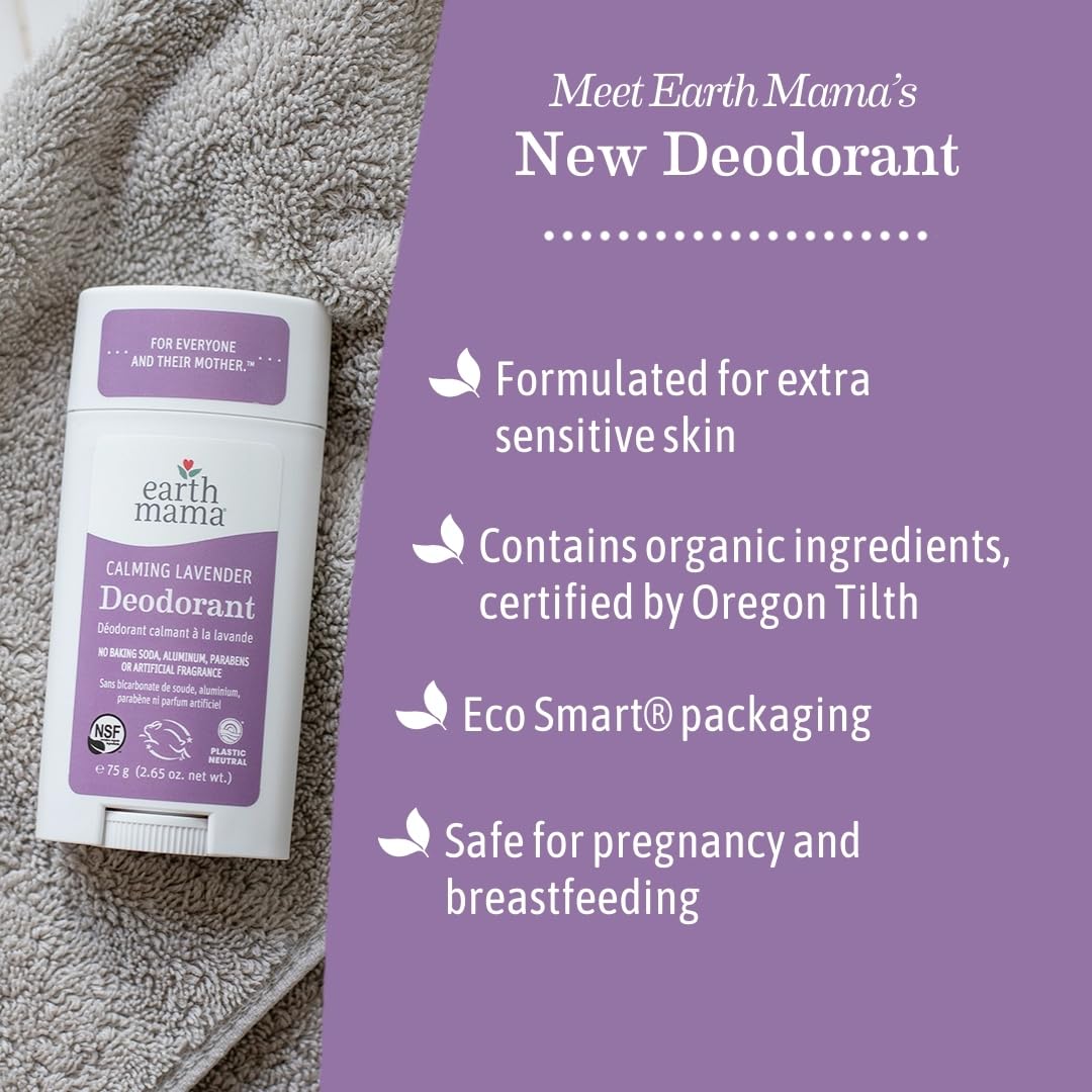 Earth Mama Calming Lavender Deodorant room-temperature application shown on clean underarm.
