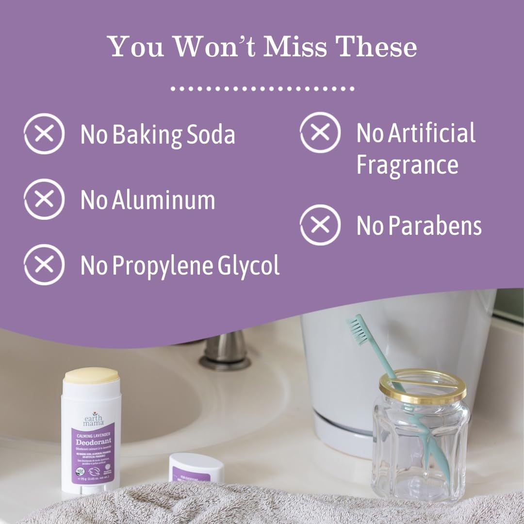 Earth Mama Calming Lavender Deodorant texture shot illustrating smooth application on skin.