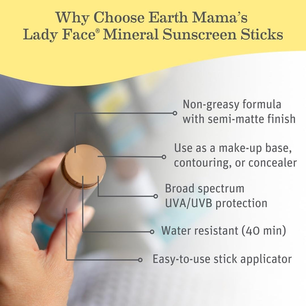 Earth Mama Lady Face tinted makeup stick showcases dewy finish.