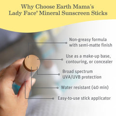 Earth Mama Lady Face tinted makeup stick showcases dewy finish.