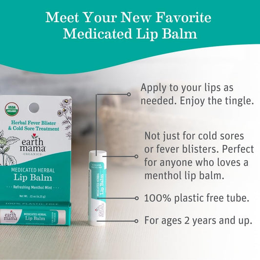Earth Mama lip balm ingredients echinacea and chamomile for soothing lips.