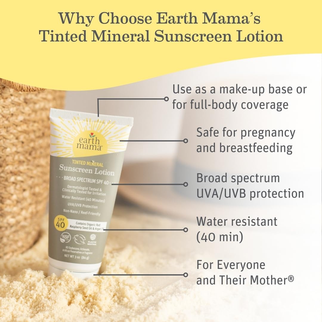 Earth Mama sheer-tint sunscreen applies easily with no white cast