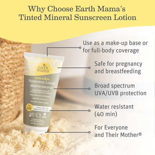 Earth Mama SPF40 tinted sunscreen application for daily use