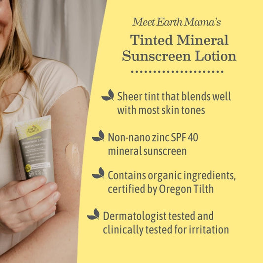 Earth Mama tinted mineral sunscreen tube blend demonstrates sheer tint blending with skin tones