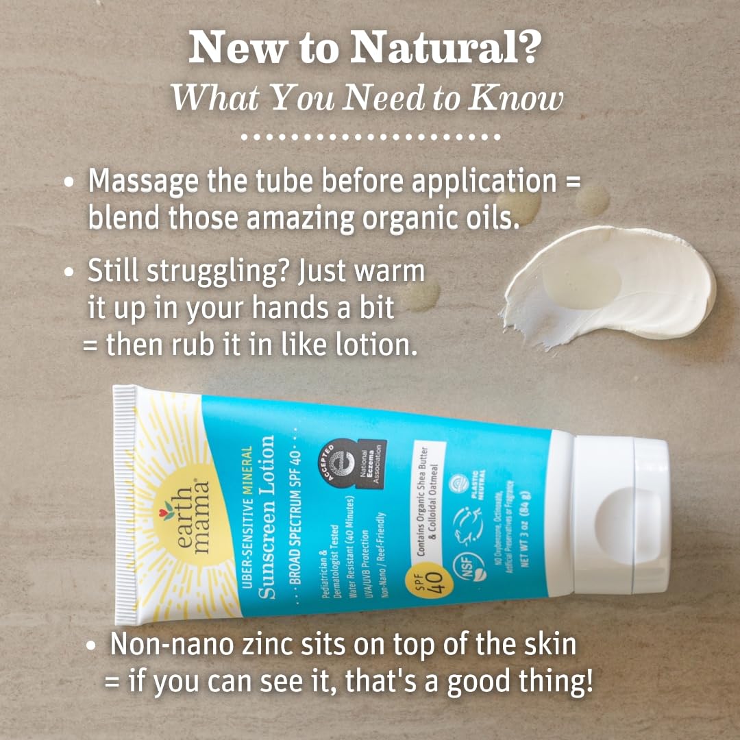 Earth Mama Uber-Sensitive Mineral Sunscreen Lotion with organic colloidal oatmeal eases sensitive skin