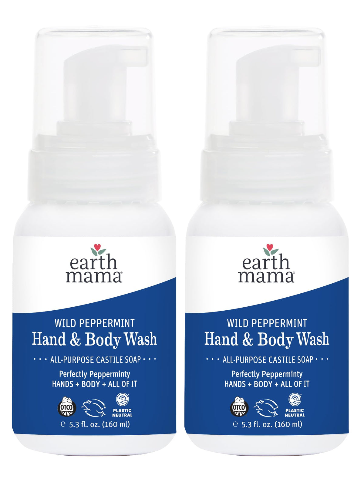 Earth Mama Wild Peppermint bottle front, refreshing hand and body wash for soft skin