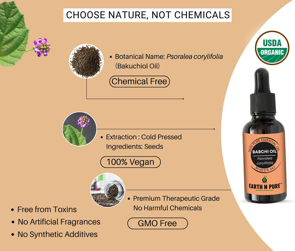 Earth N Pure Babchi Oil dropper poised for precise facial application.