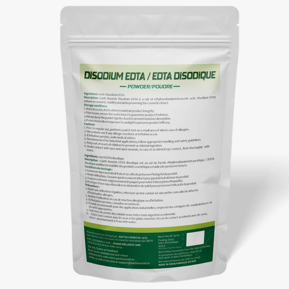 Earth Nourish Disodium EDTA packaging shows GMP-grade quality for DIY cosmetics