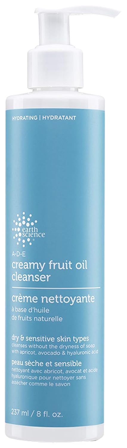 Earth Science A-D-E Creamy Fruit Oil Cleanser bottle shows hydrating cleansing.