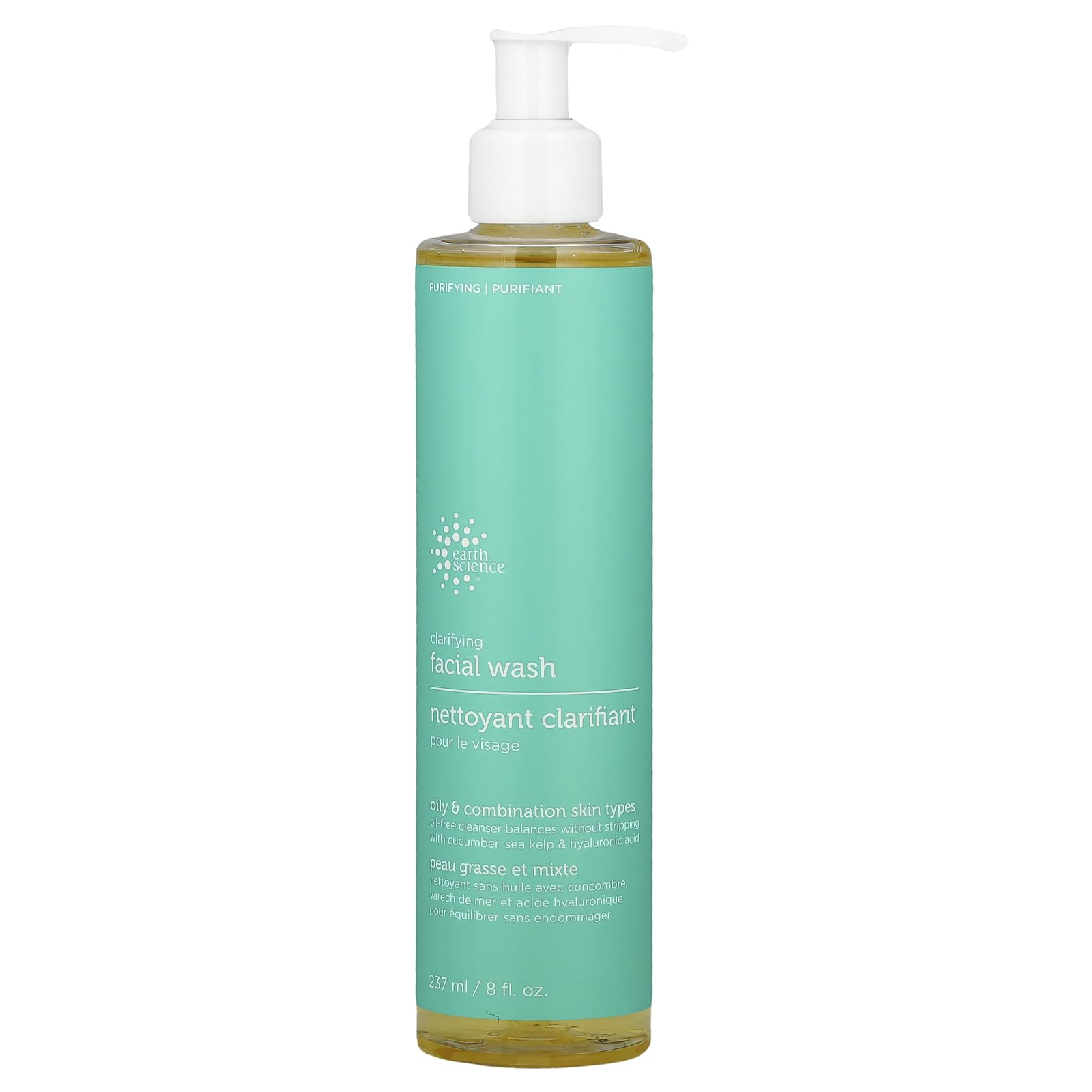 Earth Science Clarifying Facial Wash bottle pour for easy daily cleansing.