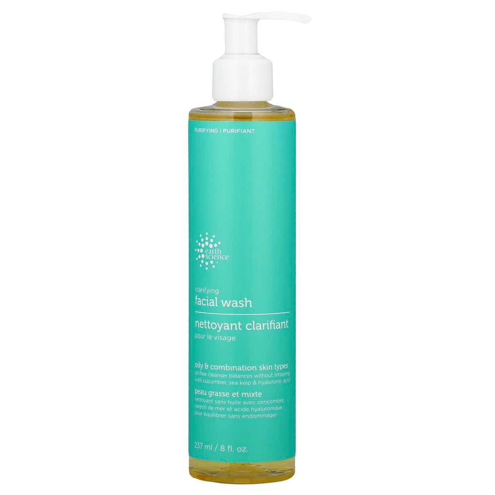 Earth Science Clarifying Facial Wash bottle pour for easy daily cleansing.