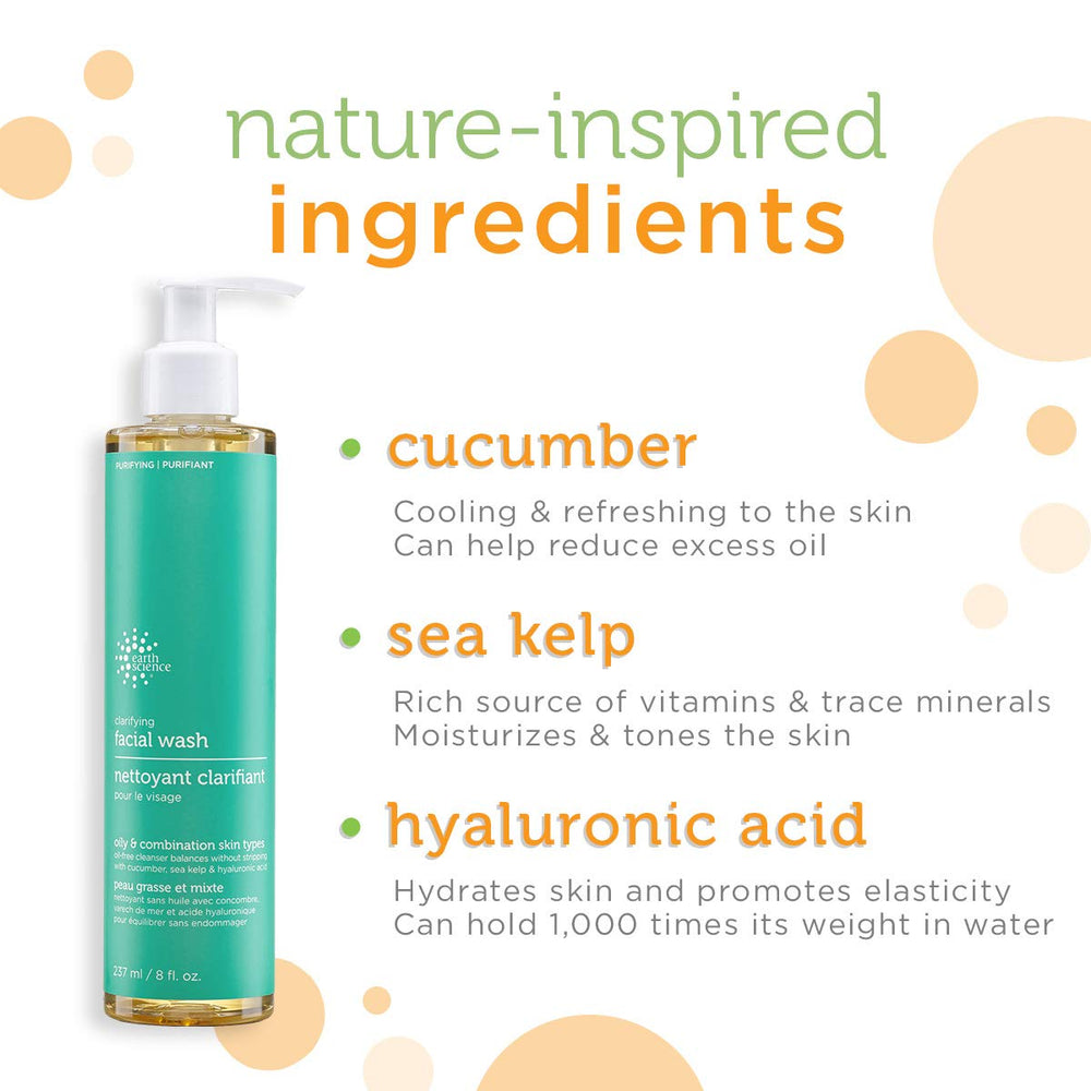 Earth Science Gentle Clarifying Face Wash ingredients cucumber and aloe balance skin