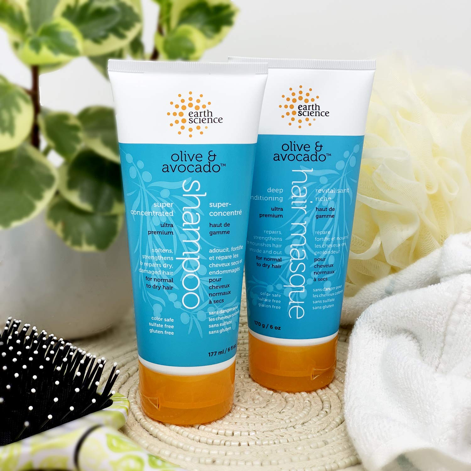 Earth Science Olive and Avocado Masque hair-soft shot shows smoother, more manageable strands