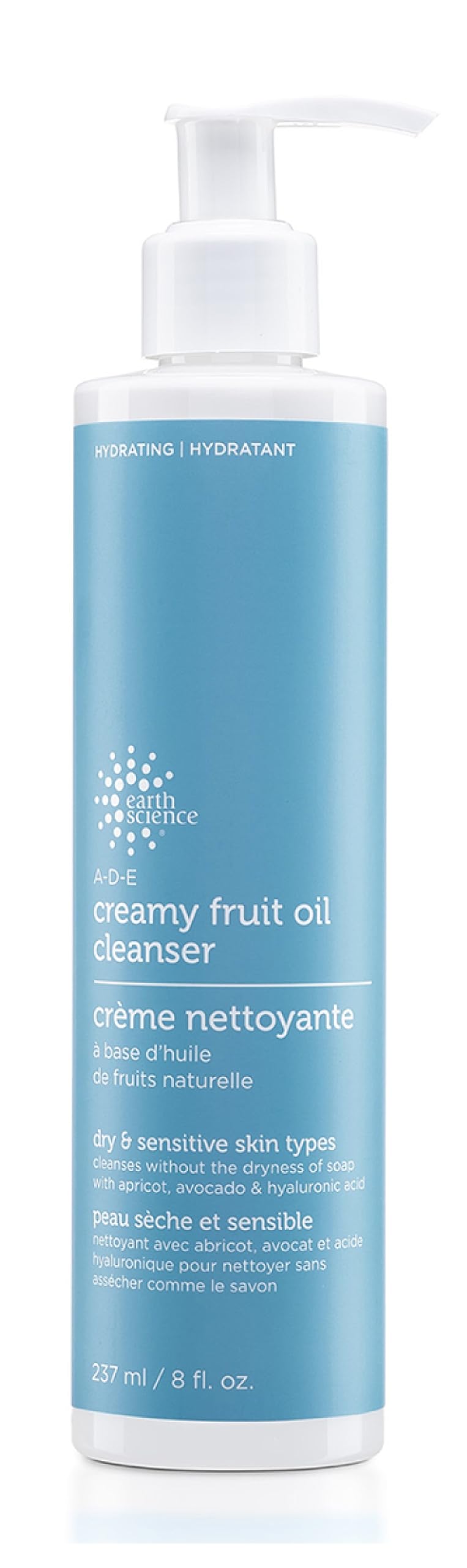 Earth Therapeutics A-D-E Creamy Fruit Oil Cleanser bottle for gentle cleansing on dry and normal skin.