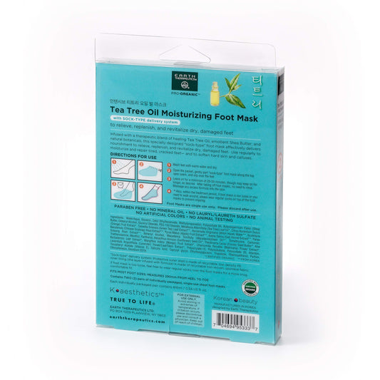 Earth Therapeutics Tea Tree Oil Foot Mask on feet with two pairs