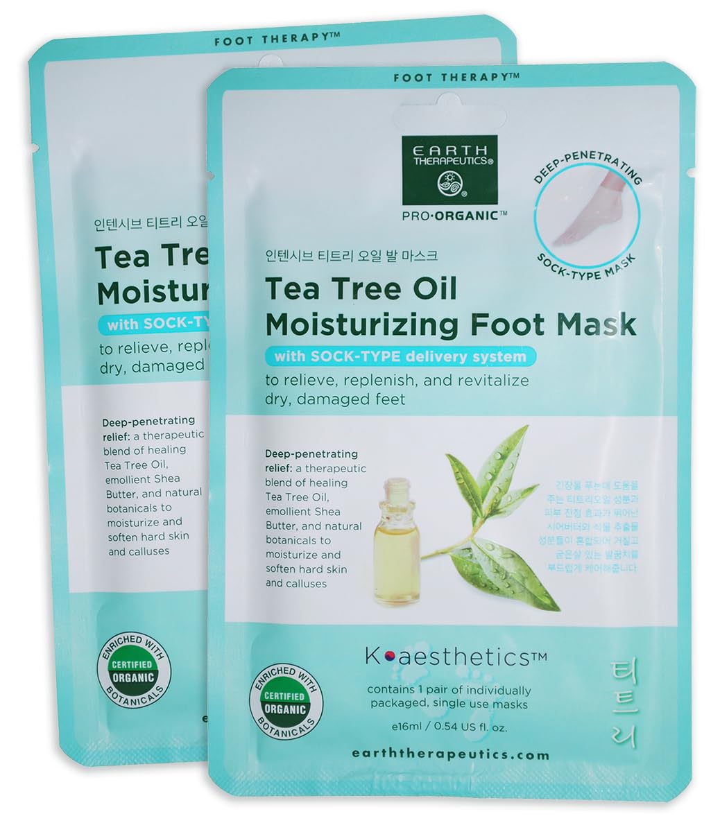 Earth Therapeutics Tea Tree Oil Foot Mask hands applying serum