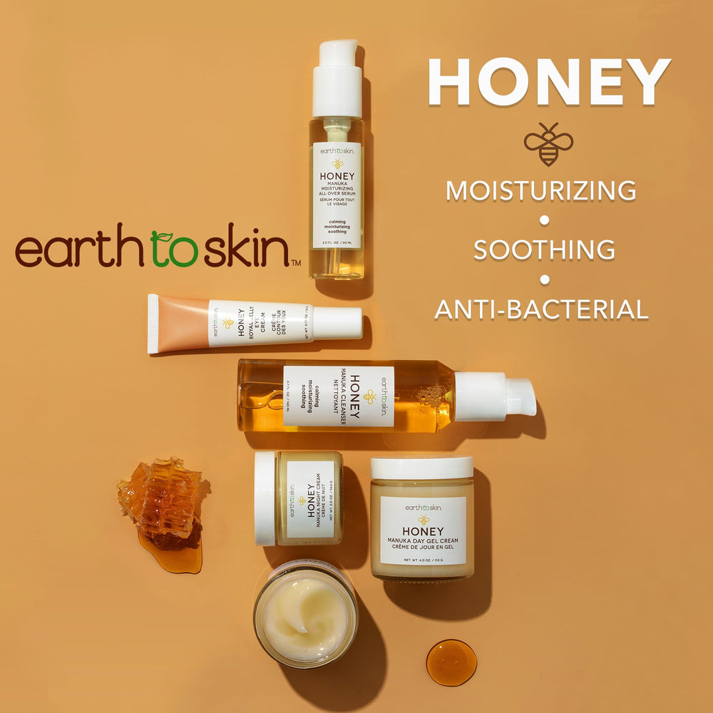 Earth To Skin Night skincare routine setup with the honey manuka cream.