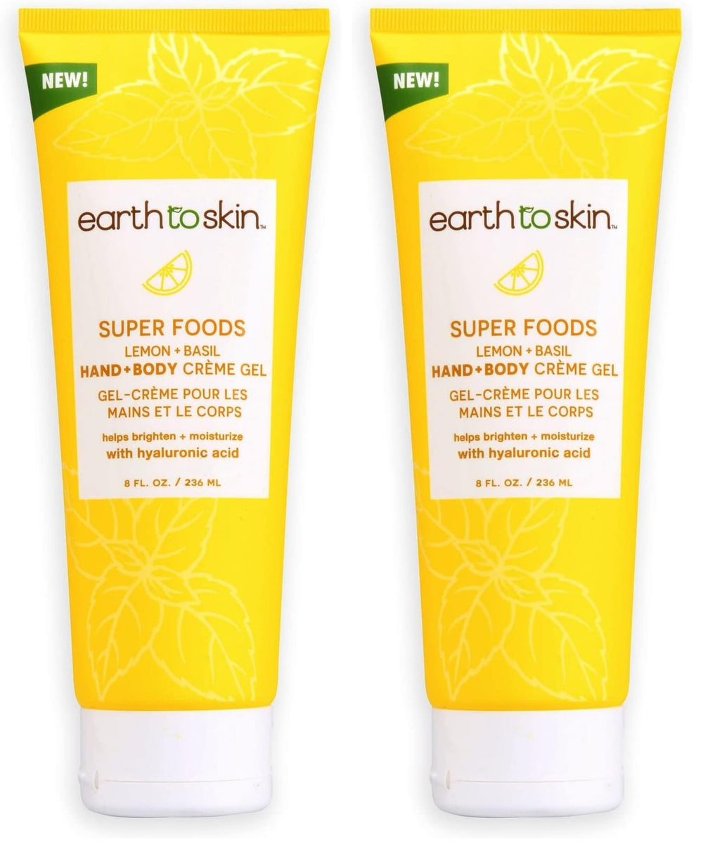 Earth To Skin Super Foods Lemon + Basil Creme Gel bottle pour for quick hydration.
