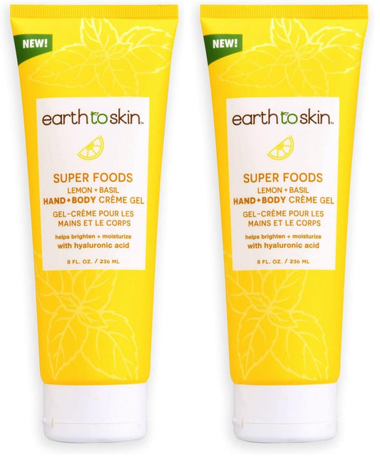 Earth To Skin Super Foods Lemon + Basil Creme Gel bottle pour for quick hydration.