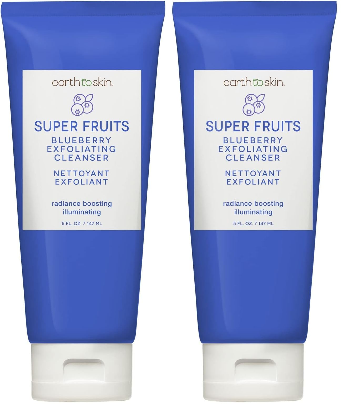 Earth To Skin blueberry exfoliating cleanser bottle showcasing product container and branding