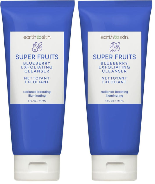 Earth To Skin blueberry exfoliating cleanser bottle showcasing product container and branding