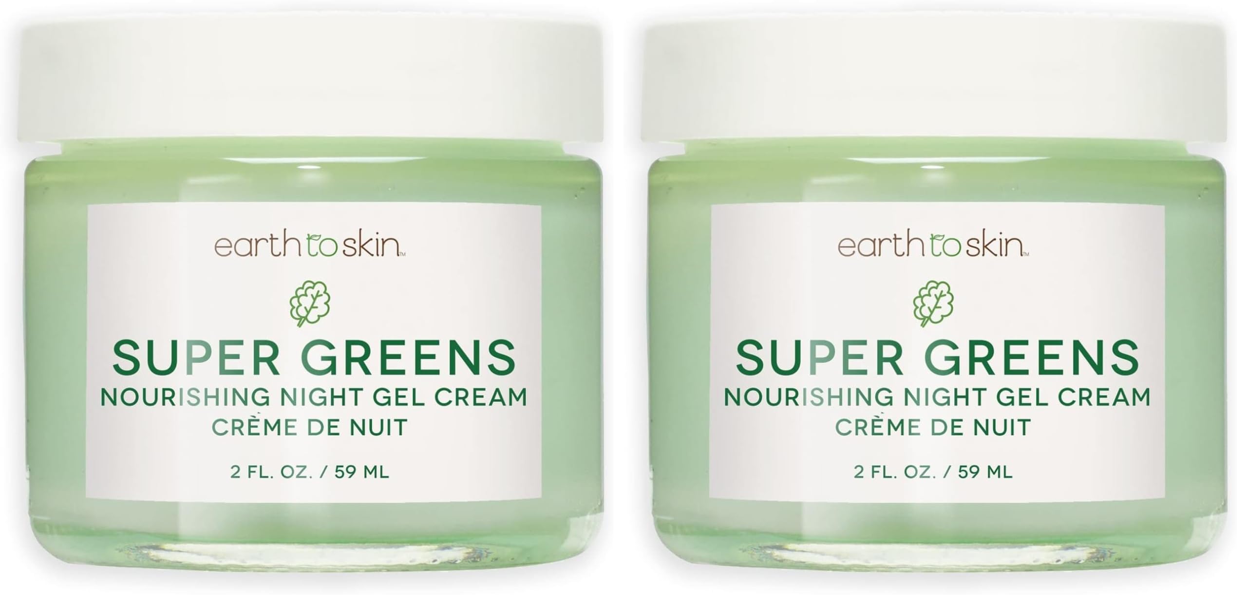 Earth To Skin Super Greens Night Gel Cream bottle promotes overnight hydration.