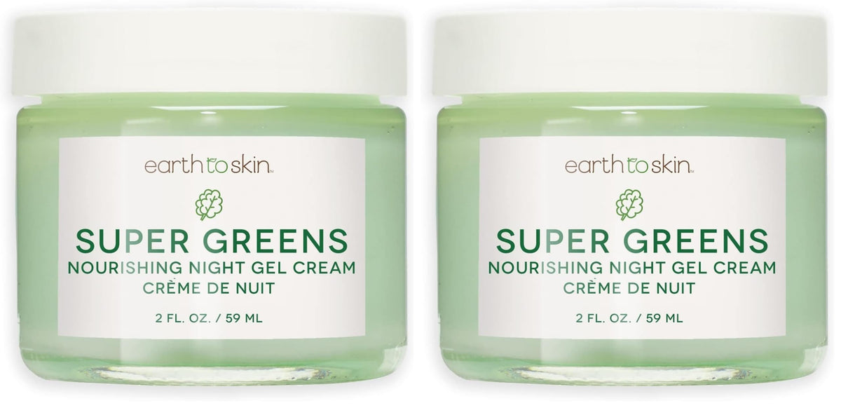 Earth To Skin Super Greens Night Gel Cream bottle promotes overnight hydration.