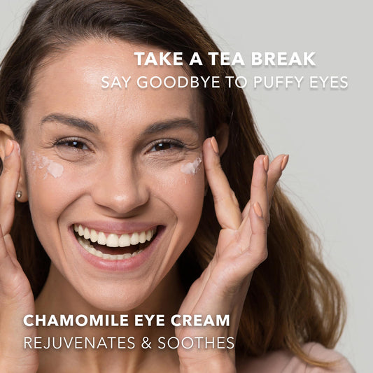 Earth To Skin Tea Time Chamomile Eye Cream swatch highlights smooth texture and soothing feel.