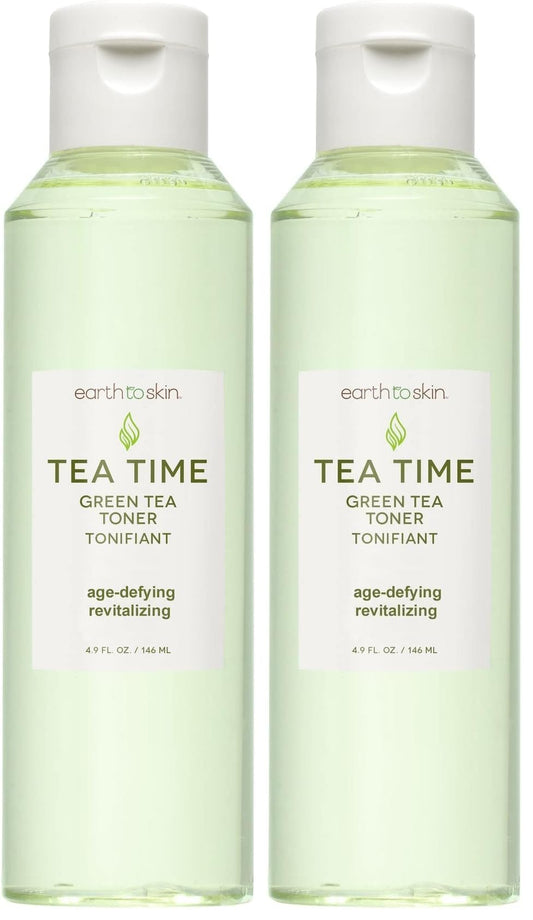 Earth To Skin Tea Time Green Tea Toner bottle purifies and refreshes skin.