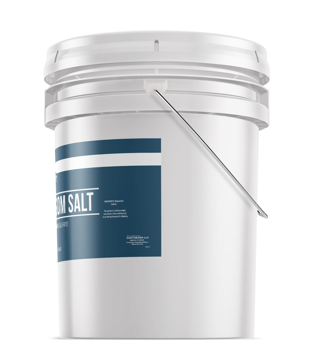 Earthborn Elements Epsom Salt bulk bucket highlights convenient, additive-free bulk storage.