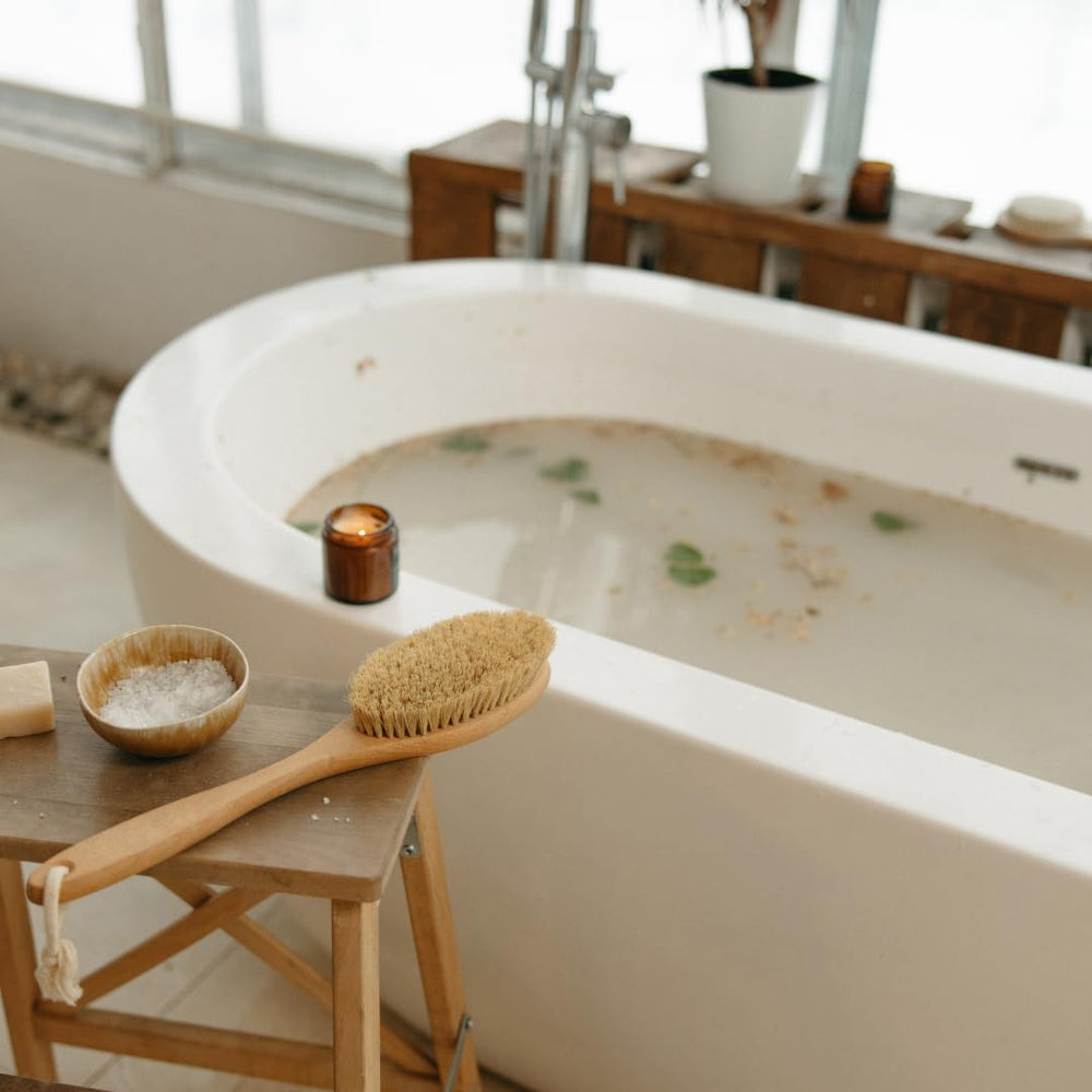 Earthborn Elements Lavender Epsom Salt spa setup evokes calm and self-care rituals.