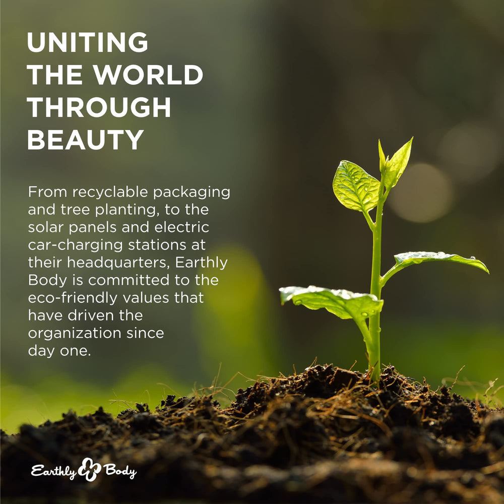 Earthly Body 8 oz bottle close-up highlighting compact packaging and storage.