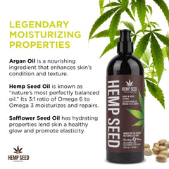 Earthly Body hemp seed and argan oil ingredients displayed for nourished skin