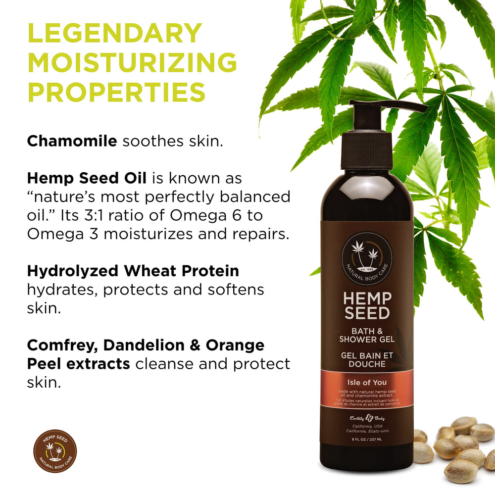 Earthly Body Hemp Seed Bath & Shower Gel Isle of You lather for creamy foam cleansing without drying.