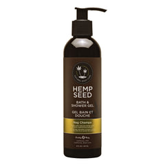 Earthly Body Hemp Seed Bath & Shower Gel bottle with Nag Champa fragrance, nourishing cleanse