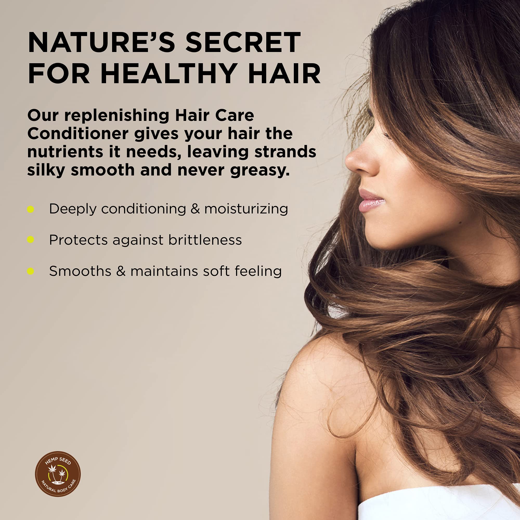 Close-up of conditioner ingredients featuring hemp seed oil and coconut oil.