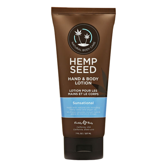 Earthly Body hemp seed hand lotion bottle—sleek packaging for daily hydration.