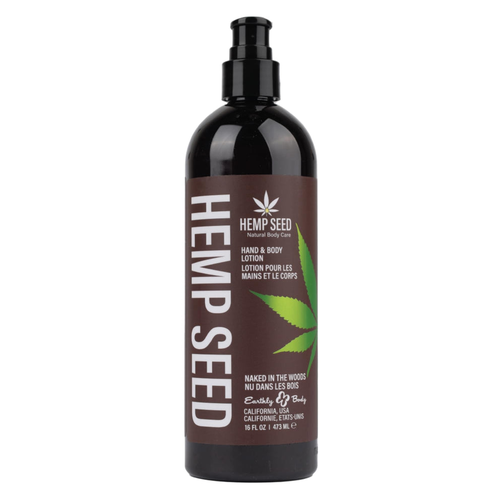 Earthly Body Hemp Seed Hand & Body Lotion bottle close-up for daily hydration