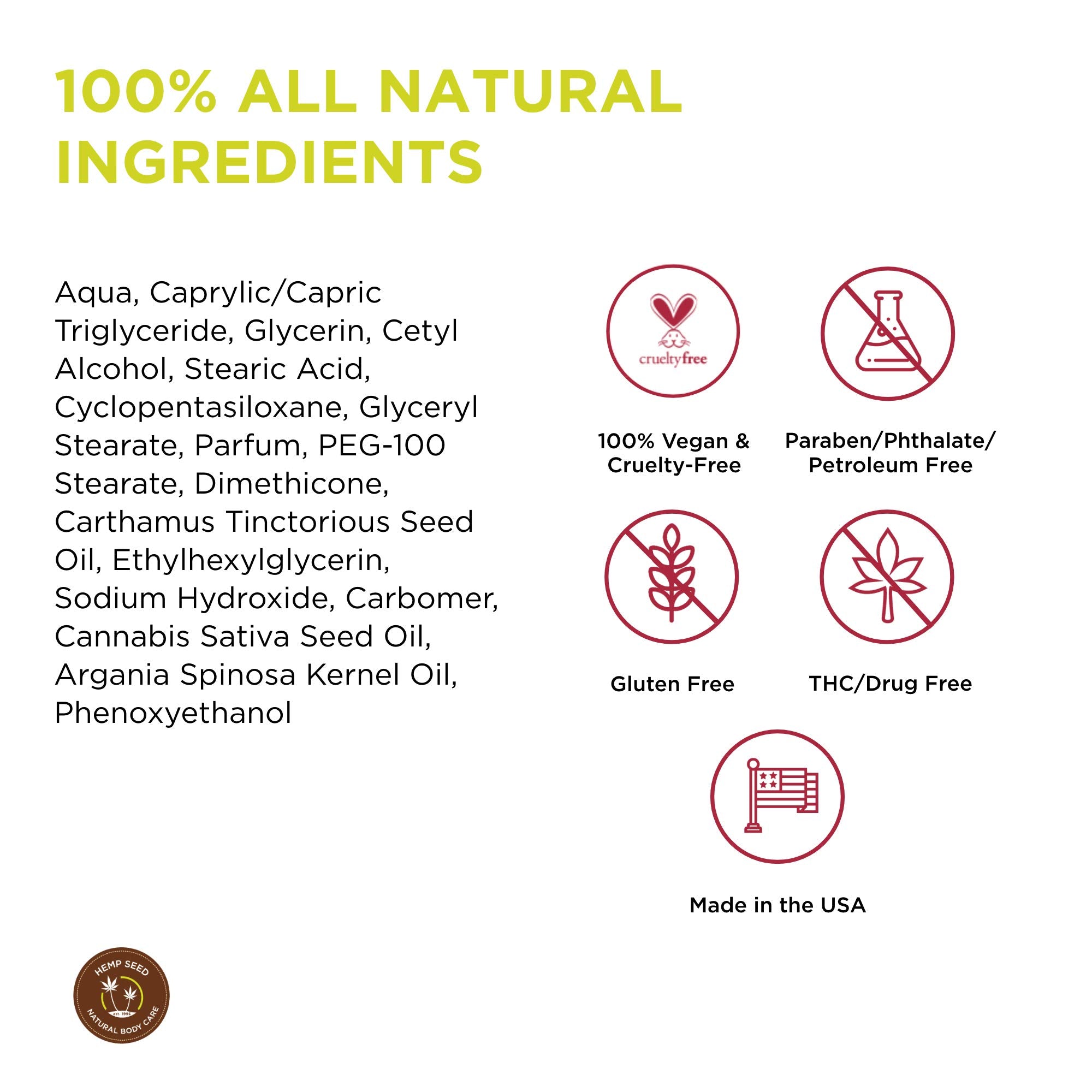 Earthly Body Hemp Seed Lotion non-greasy-finish with light absorption.