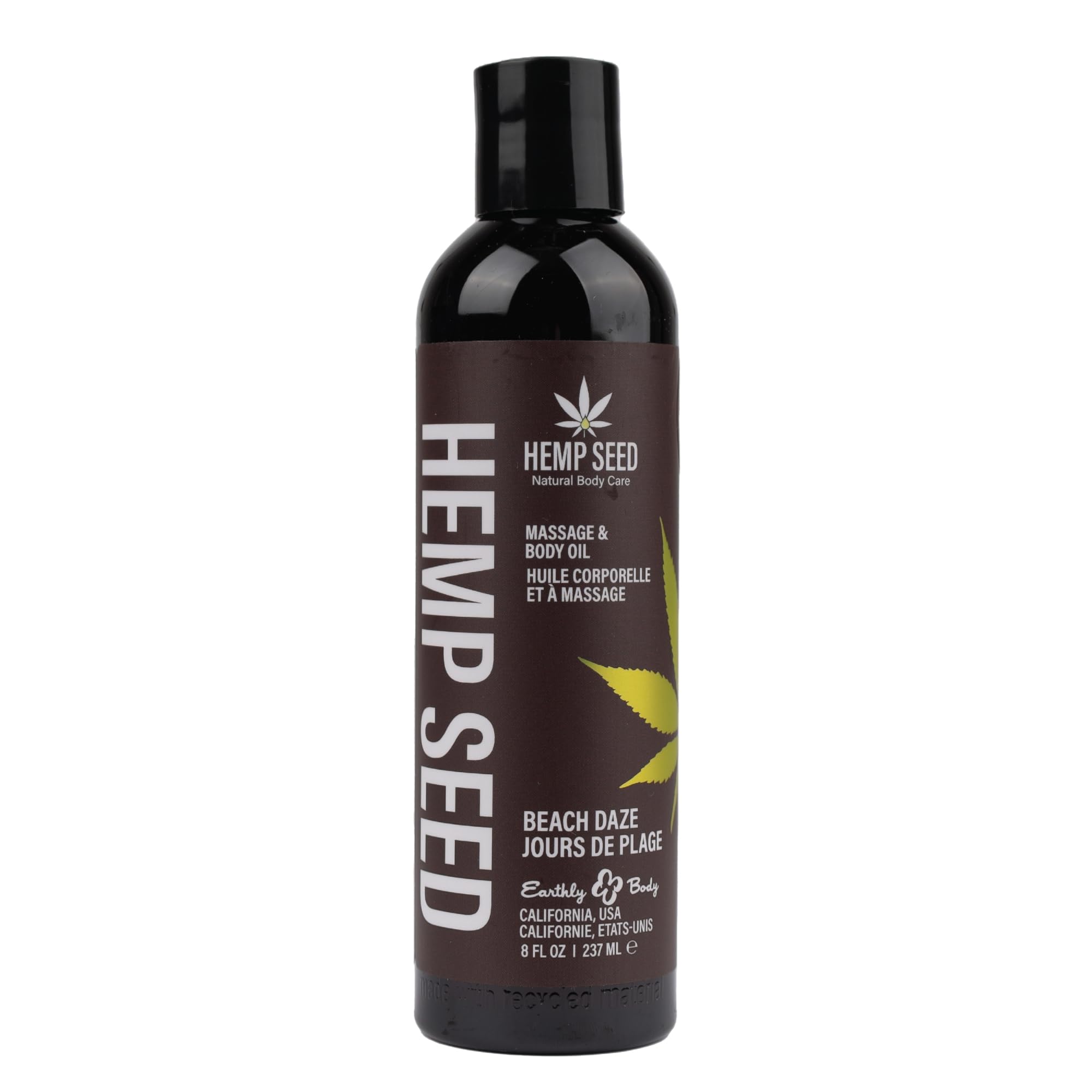 Earthly Body Hemp Seed Massage Oil Beach Daze bottle pour for smooth skin