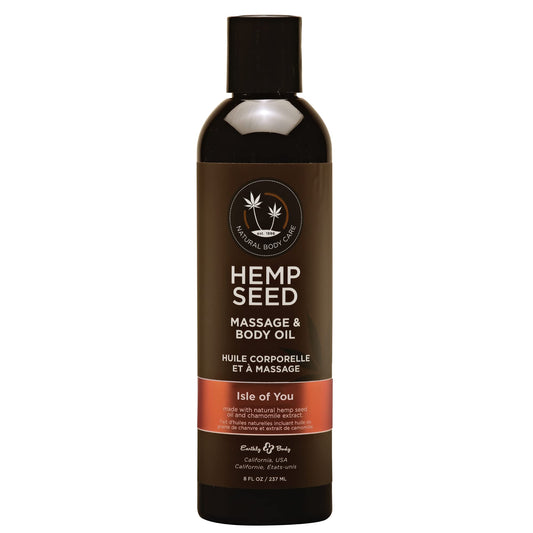 Earthly Body Hemp Seed Massage Oil bottle for nourishing skin ritual.