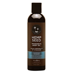 Earthly Body Hemp Seed Massage Oil bottle shows smooth absorption for silky skin