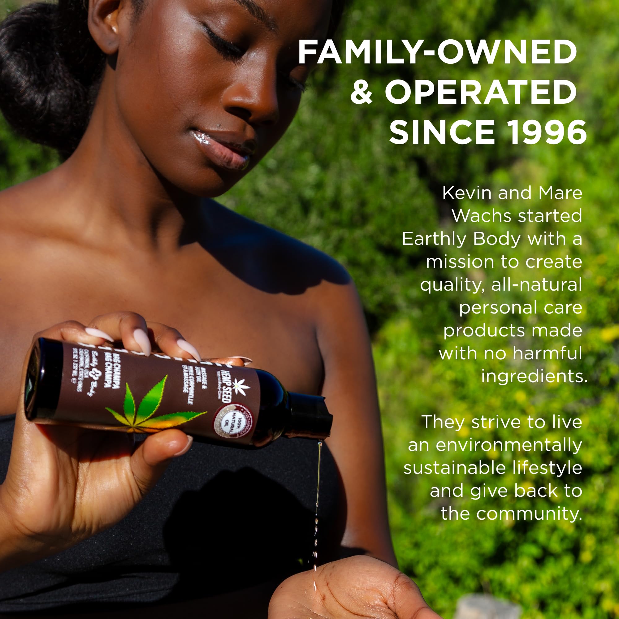 Earthly Body Hemp Seed Massage Oil vegan, cruelty-free formula.